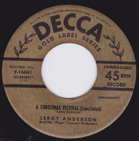 Leroy Anderson And His "Pops" Concert Orchestra : A Christmas Festival (7")