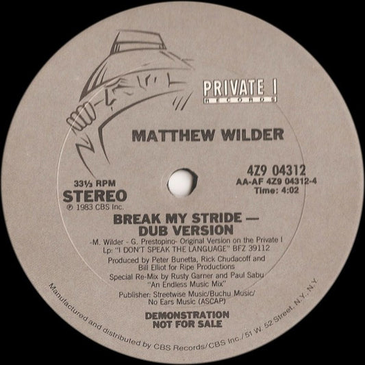 Matthew Wilder : Break My Stride (12", Promo)