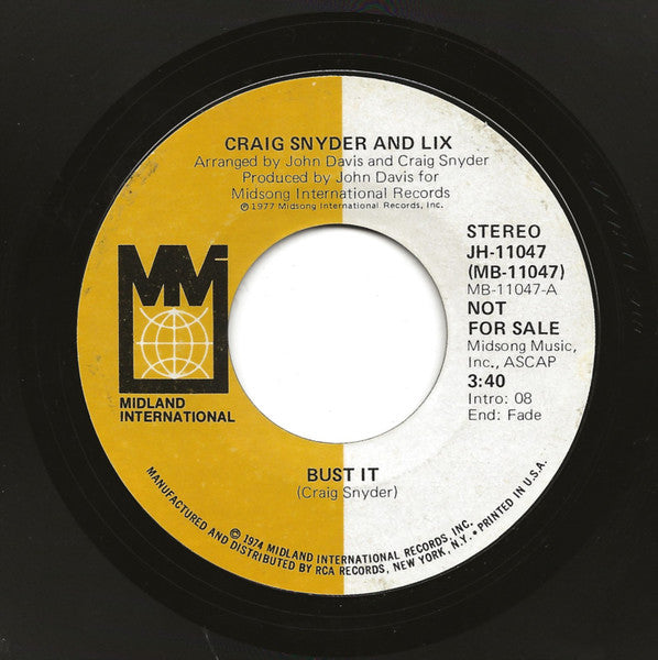 Craig Snyder And Lix (5) : Bust It (7", Mono, Promo)