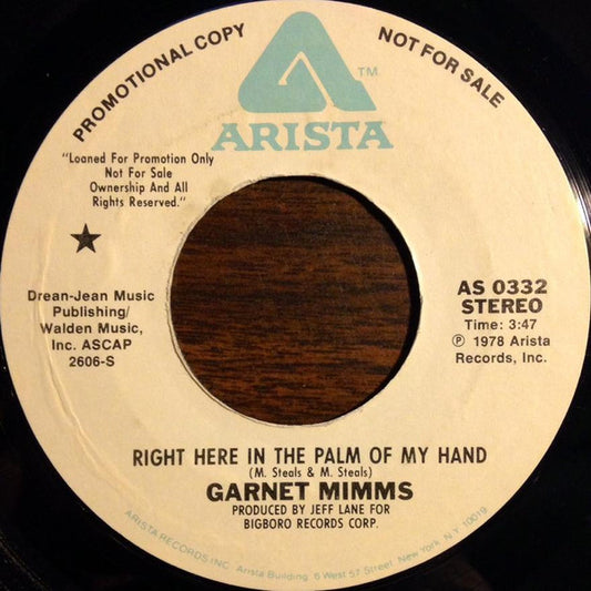 Garnet Mimms : Right Here In The Palm Of My Hand (7", Mono, Promo)