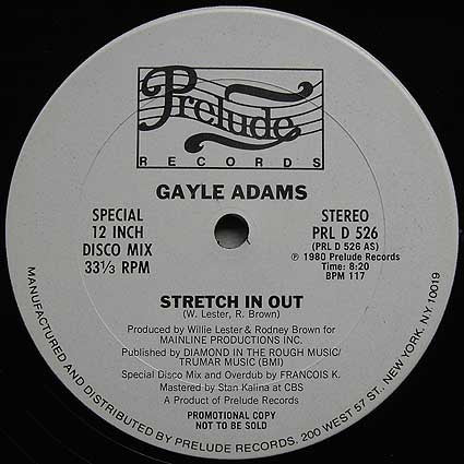 Gayle Adams : Stretch In Out / Your Love Is A Life Saver (12", Promo)