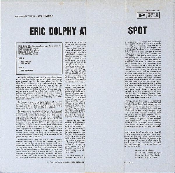 Eric Dolphy = エリック・ドルフィー* : At The Five Spot, Volume 1. = ファイブ・スポットのエリック・ドルフィー (LP, Album, RE)