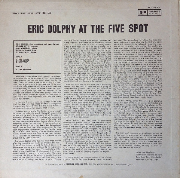 Eric Dolphy = エリック・ドルフィー* : At The Five Spot, Volume 1. = ファイブ・スポットのエリック・ドルフィー (LP, Album, RE)