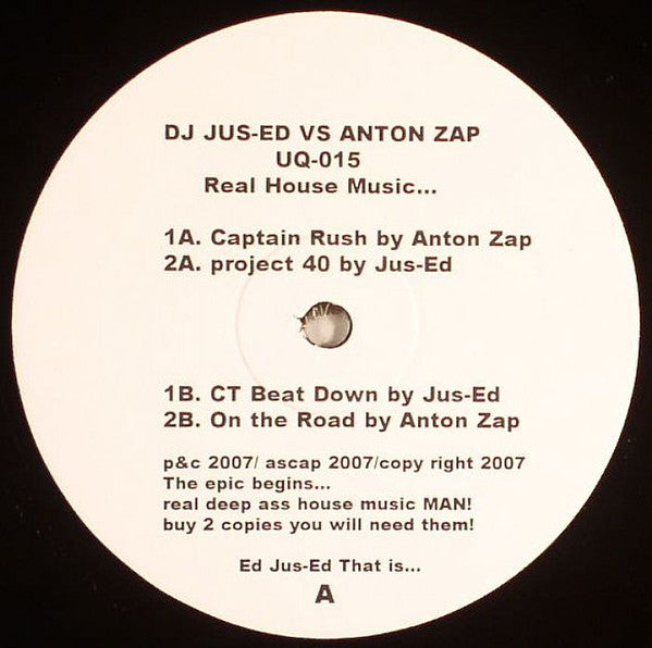 DJ Jus-Ed* vs. Anton Zap : Real House Music... (12", RP, Pur)