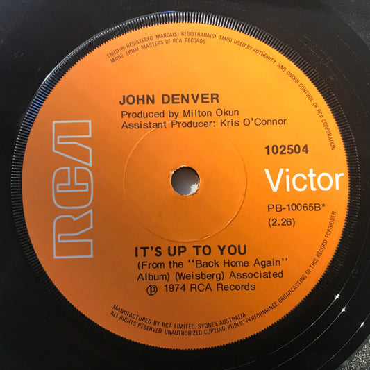 John Denver : Back Home Again  (7", Single)