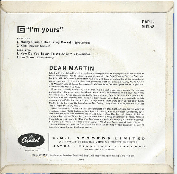 Dean Martin : I'm Yours (7", EP, Mono)