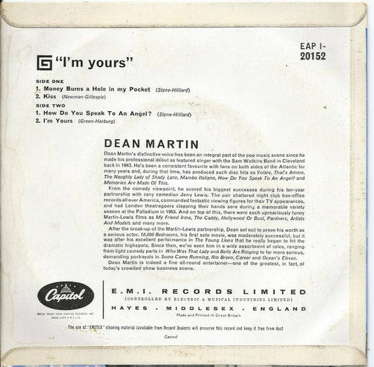 Dean Martin : I'm Yours (7", EP, Mono)
