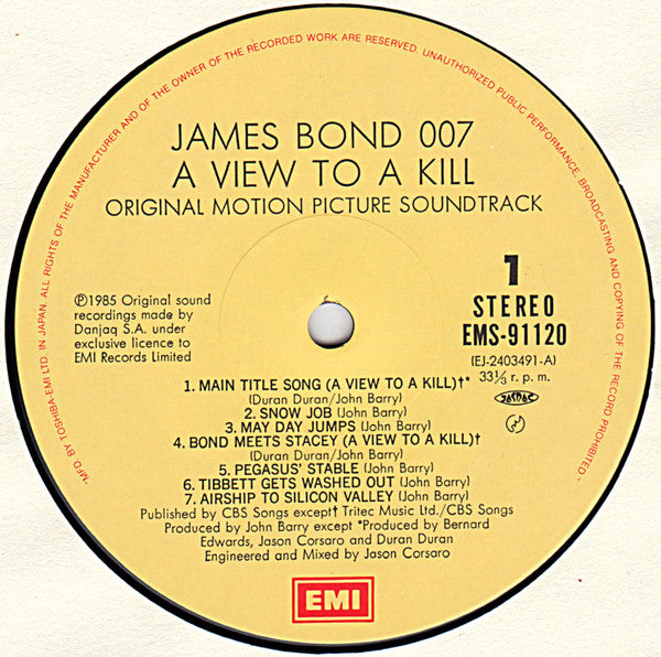 John Barry : 007／美しき獲物たち = A View To A Kill (Original Motion Picture Soundtrack) (LP, Album)