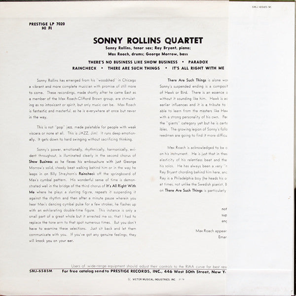 Sonny Rollins : Worktime  (LP, Album, Mono, RE)