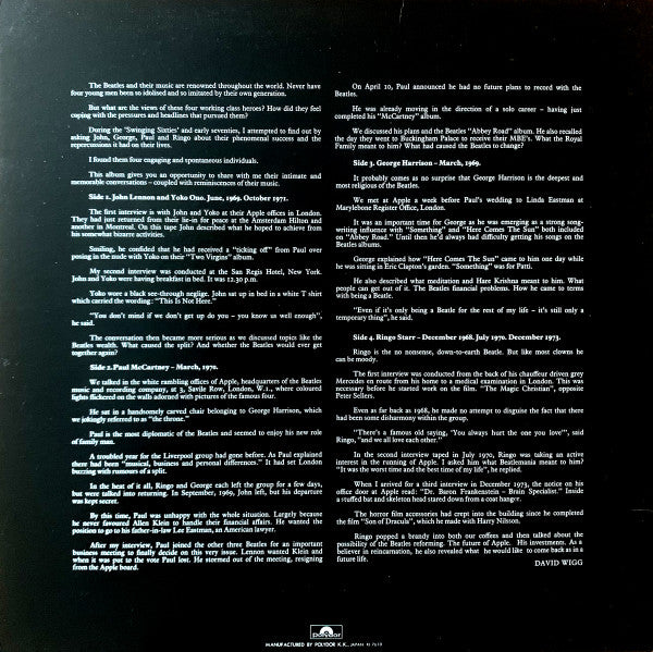 The Beatles / David Wigg : The Beatles Tapes From The David Wigg Interviews (2xLP, Mono)