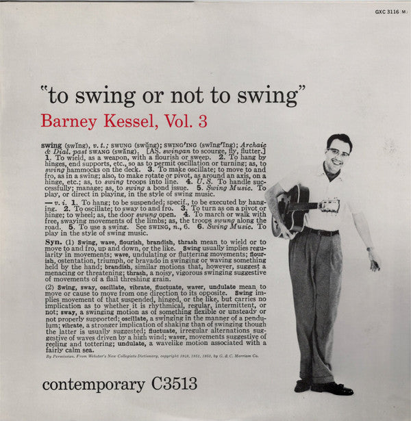 Barney Kessel : Vol. 3, To Swing Or Not To Swing (LP, Album, Mono, RE)