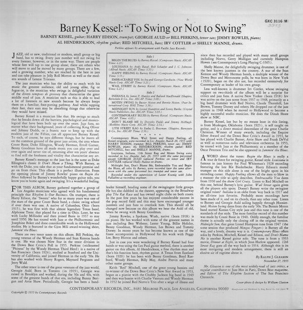 Barney Kessel : Vol. 3, To Swing Or Not To Swing (LP, Album, Mono, RE)