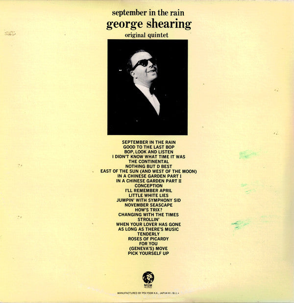 George Shearing Original Quintet* : September In The Rain (2xLP, Album, Comp, Mono, RE, Obi)