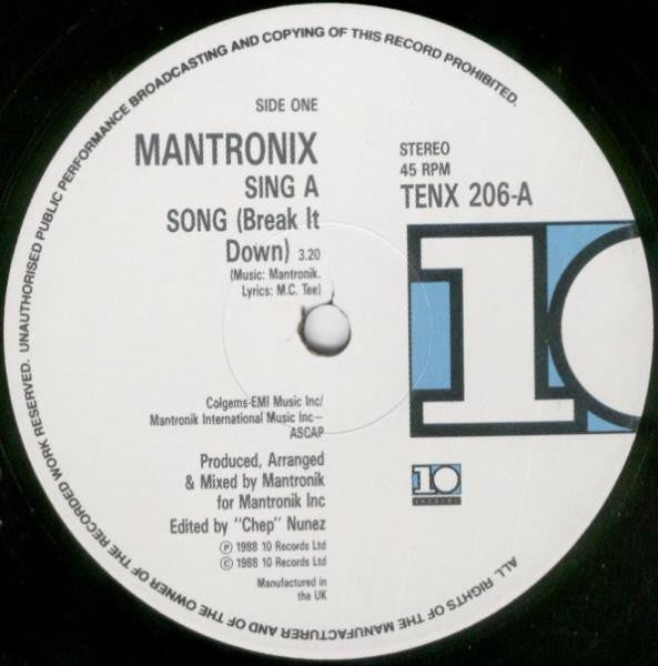 Mantronix : Sing A Song (12", Single)