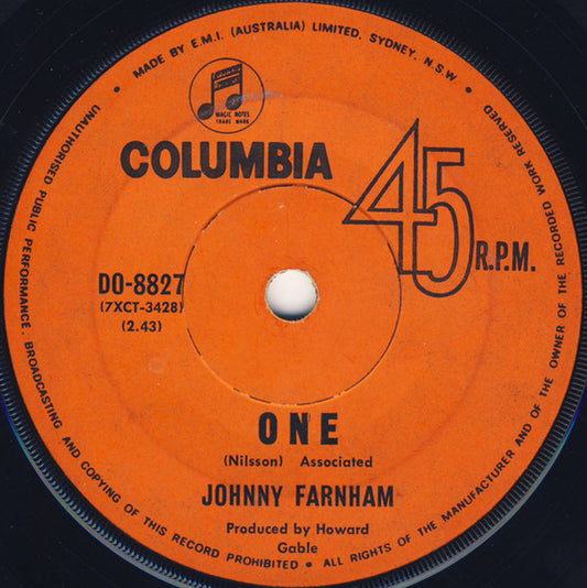 Johnny Farnham* : One / Mr. Whippy (7", Single)