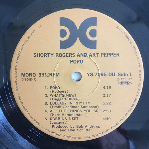 Shorty Rogers & Art Pepper : Popo (LP, Mono)