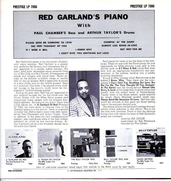 Red Garland With Paul Chambers (3) And Art Taylor : Red Garland's Piano (LP, Album, Mono, RE)