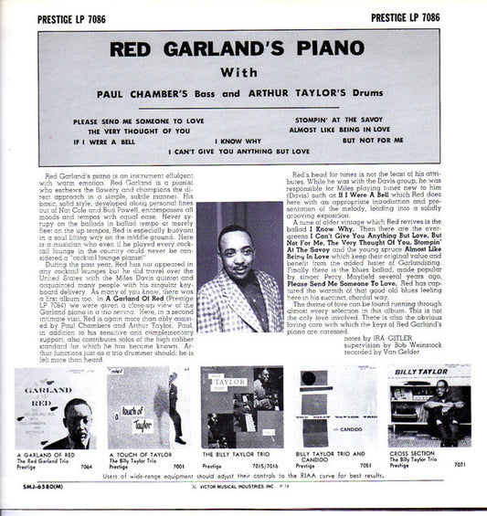 Red Garland With Paul Chambers (3) And Art Taylor : Red Garland's Piano (LP, Album, Mono, RE)