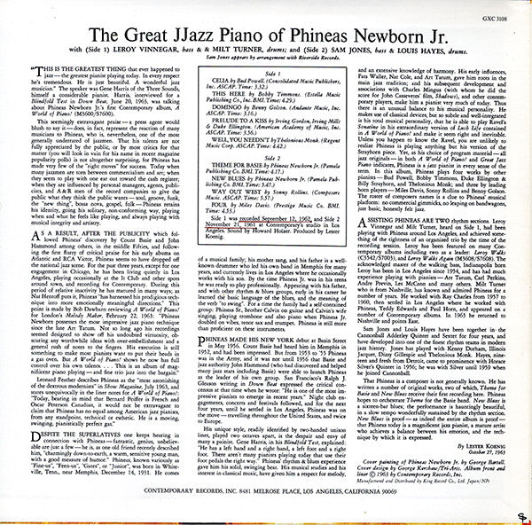 Phineas Newborn Jr. : The Great Jazz Piano Of Phineas Newborn Jr. (LP, Album, RE)