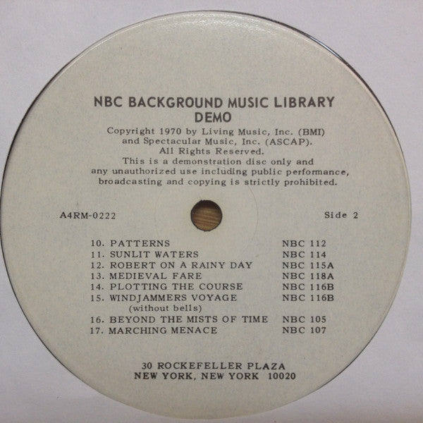 Various : NBC Background Music Library Demo (LP, Smplr, W/Lbl)