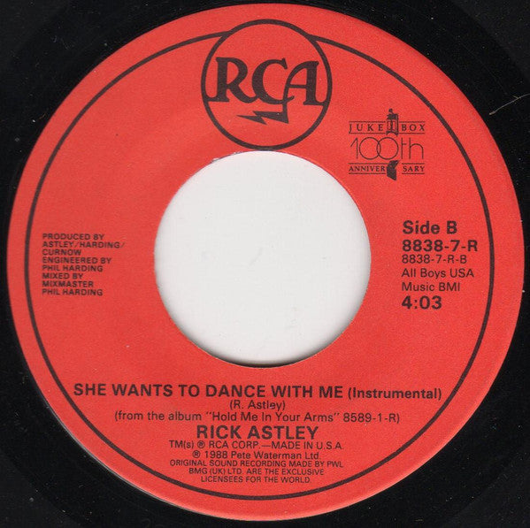 Rick Astley : She Wants To Dance With Me (7", Single)