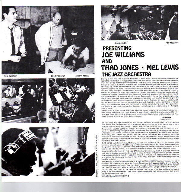 Joe Williams And Thad Jones • Mel Lewis*, The Jazz Orchestra : Presenting Joe Williams And Thad Jones • Mel Lewis, The Jazz Orchestra (LP, Album, Ltd, RP)