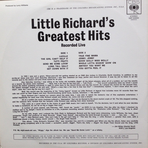 Little Richard : Little Richard's Greatest Hits Recorded Live (LP, Album)