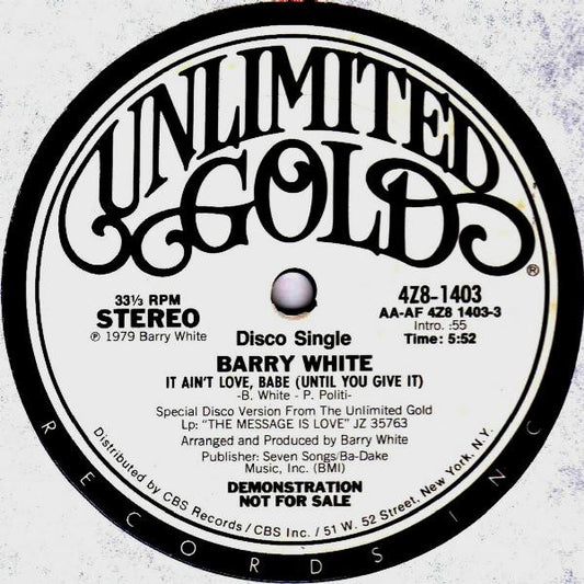 Barry White : It Ain't Love, Babe (Until You Give It) (12", Promo)