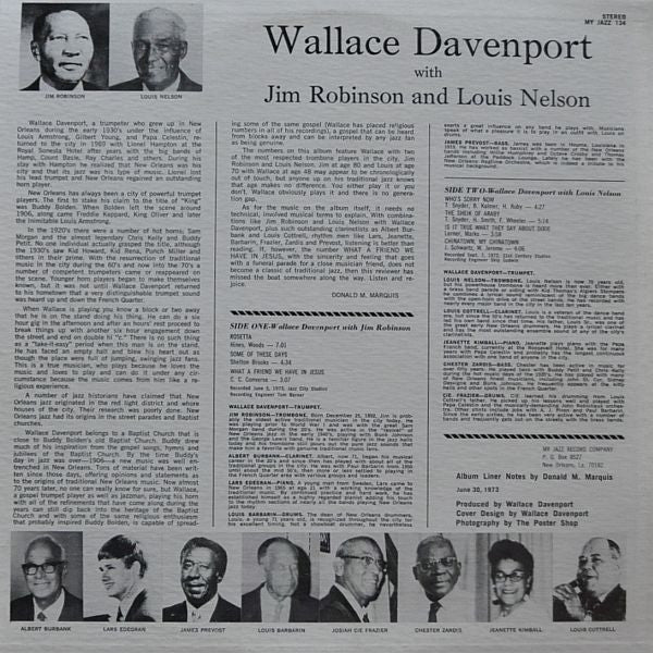 Wallace Davenport With Jim Robinson (2) And Louis Nelson (2) : Wallace Davenport With Jim Robinson And Louis Nelson (LP, Album)