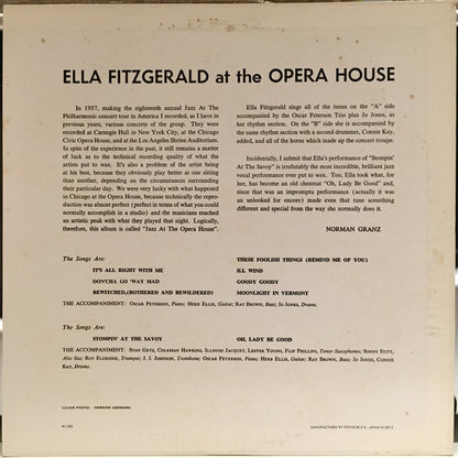 Ella Fitzgerald : Ella Fitzgerald At The Opera House (LP, Album, Mono, RE)