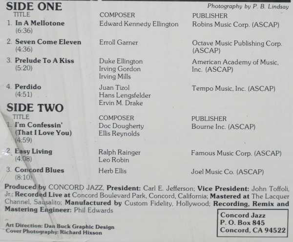 Herb Ellis & Joe Pass Also Featuring Jake Hanna & Ray Brown : Seven, Come Eleven (From Their Live Performance At The Concord Summer Festival) (LP, Album)