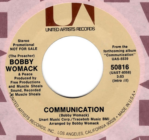 (The Preacher) Bobby Womack* & Peace (4) : Communication (7", Promo)