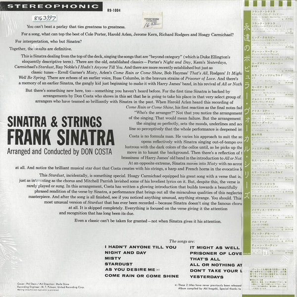 Frank Sinatra : Sinatra & Strings (LP, Album, RE)