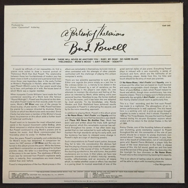 Bud Powell : A Portrait Of Thelonious (LP, Album)