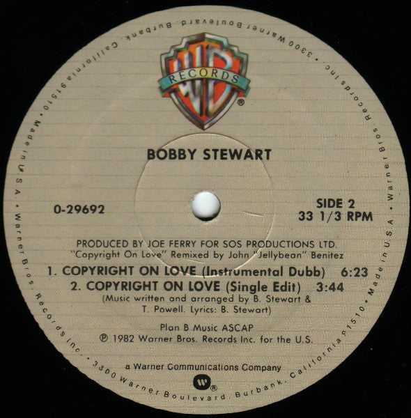 Bobby Stewart : Copyright On Love (12", Maxi)