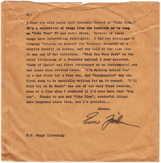 Eddie Fisher : Here's My Souvenir Record From Coke Time (7", EP, Ind)