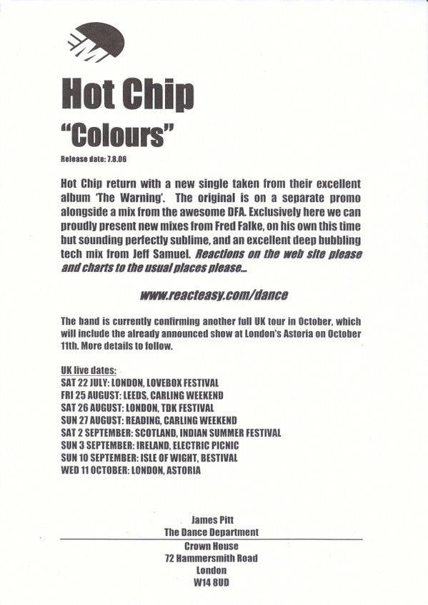 Hot Chip : Colours (12", Promo)