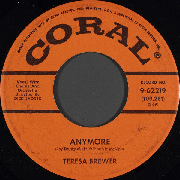 Teresa Brewer : Anymore (7", Glo)