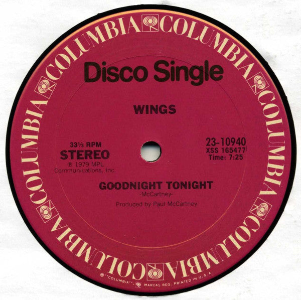 Wings (2) : Goodnight Tonight (12", Single, San)