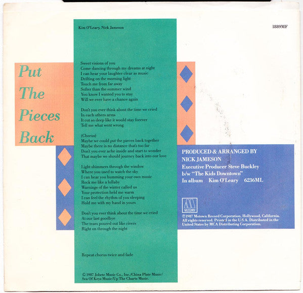 Kim O'Leary : Put The Pieces Back (7", Single)