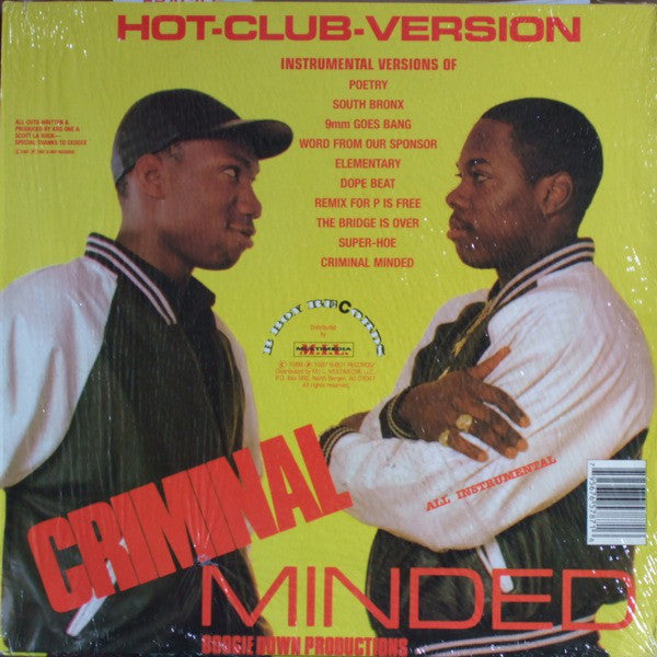 Boogie Down Productions : Criminal Minded (Hot-Club-Version) (All Instrumental) (LP, Album, RE, Yel)