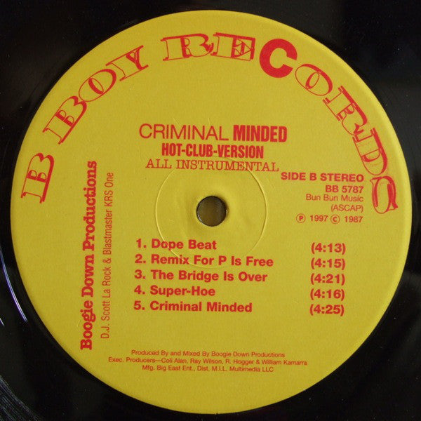 Boogie Down Productions : Criminal Minded (Hot-Club-Version) (All Instrumental) (LP, Album, RE, Yel)