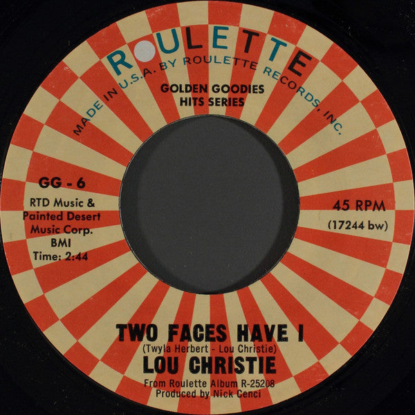 Lou Christie : Two Faces Have I / The Gypsy Cried (7", Single, Styrene)