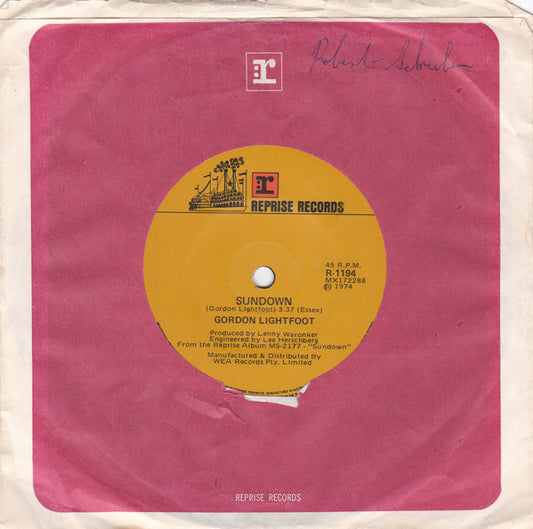 Gordon Lightfoot : Sundown (7", Single)
