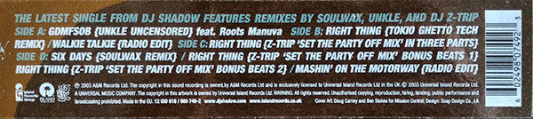 DJ Shadow : Mashin' On The Motorway (2x12", Single, M/Print)