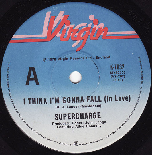 Supercharge (2) : I Think I'm Gonna Fall In Love (7", Single)
