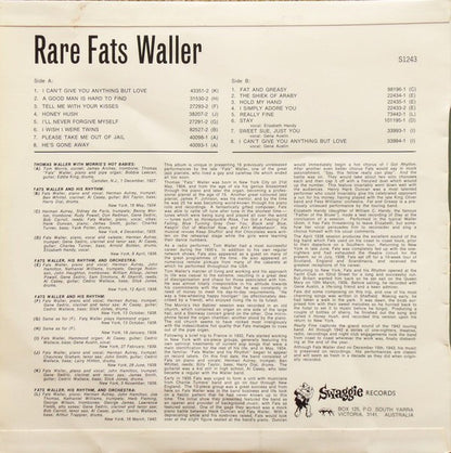 Fats Waller : Rare Fats Waller (16 Previously Unreleased Performances) (LP, Album)