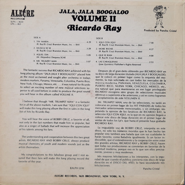 Ricardo Ray : Jala, Jala Boogaloo Volume II (LP, Album)