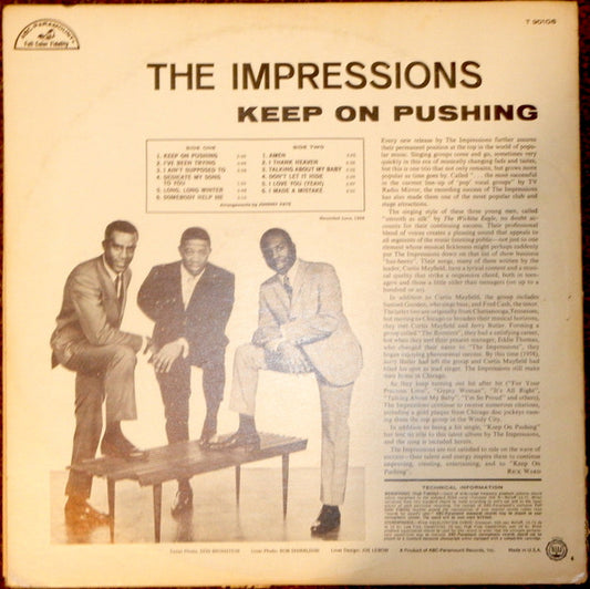 The Impressions : Keep On Pushing (LP, Album, Mono, Club)