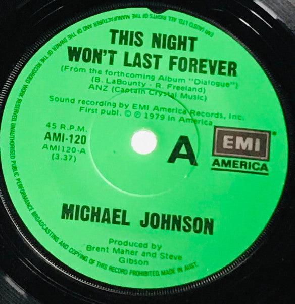 Michael Johnson (5) : This Night Won't Last Forever (7", Single)
